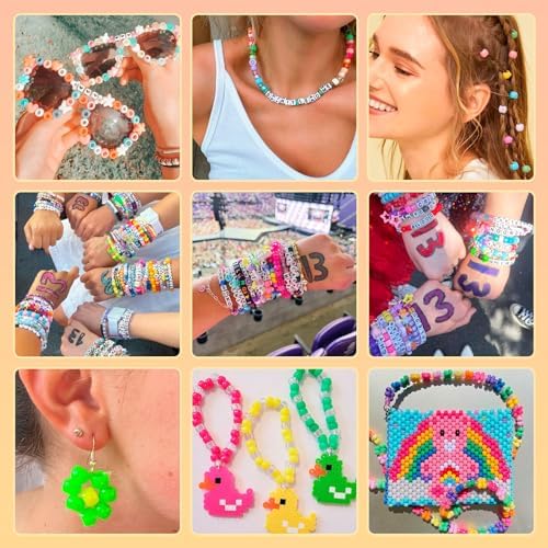 Dowsabel Friendship Bracelet Making Kit, Pony Kandi Beads & 11 Different Beads, 8 Colors Nylon Thread, DIY Jewelry & Craft Gifts - Image 5
