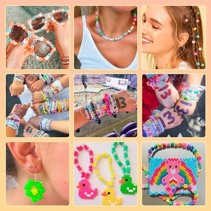 Dowsabel Friendship Bracelet Making Kit, Pony Kandi Beads & 11 Different Beads, 8 Colors Nylon Thread, DIY Jewelry & Craft Gifts - Image 5