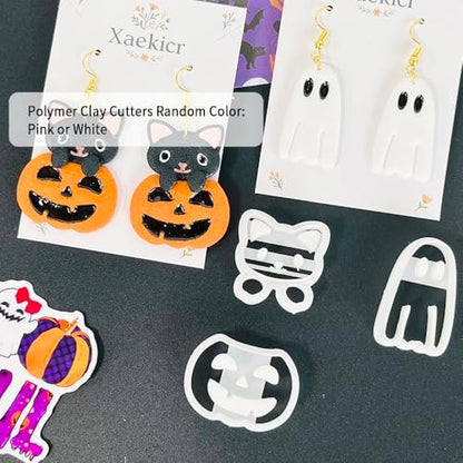 Xaekicr 3Pcs Halloween Polymer Clay Cutters Set – Ghost, Pumpkin, Cat | Clay Earring Cutters for Halloween Jewelry DIY | Polymer Clay Molds & Tools for Earrings Making - Image 2