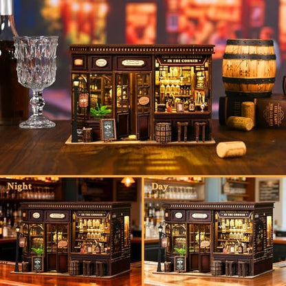 Book Nook Kit DIY Tavern 3D Puzzle Wooden Dollhouse with LED Lights - Image 4