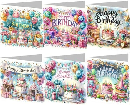 6PCS Diamond Art Painting Greeting Cards Kit, Birthday Themed DIY Card Making Set with Crystals and Envelopes, Creative Craft for Adults, Fun Party Activity and Personalized Gift by Unknown