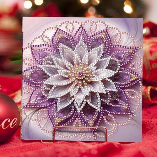 6 Pcs Diamond Painting Greeting Cards Kit Mandala Lily Lotus Flower with Envelopes, 5D DIY Special Shaped Rhinestone Art Card Making Kits for Adults, Holiday Blessing Postcards, Creative Craft Gifts - Image 2