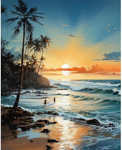 PRASIO Paint by Numbers Kit for Adults Beginner, Beach Paint by Number, DIY Acrylic Adult Paint by Number Kits on Canvas for Home Decor Gift 16x20 Inch by Unknown