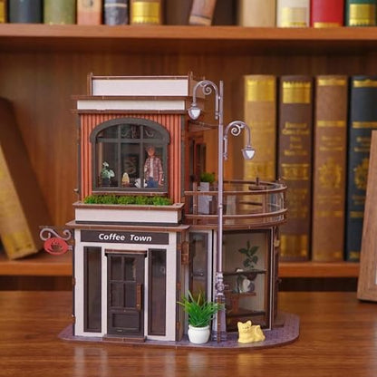 DIY Book Nook Kit, DIY Miniature House Wooden Coffee Shop Dollhouse with LED Light, 3D Wooden Puzzle for Adults & Teens Creative Bookshelf Decor, Craft Hobby Gift - Image 2