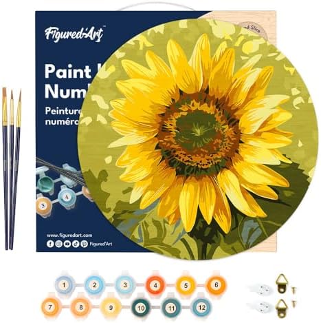 Figured'Art Paint by Numbers Kit for Adults on Wood Slice, 11.8in Diameter - Sunflower - Craft Art Painting DIY Canvas - Image 7