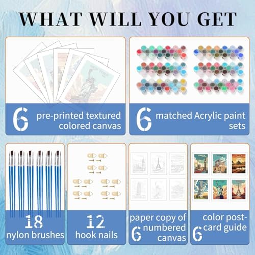 6 Pack Paint by Numbers Kit for Adults, Travel Number Painting, 10x14 Inch - Image 4