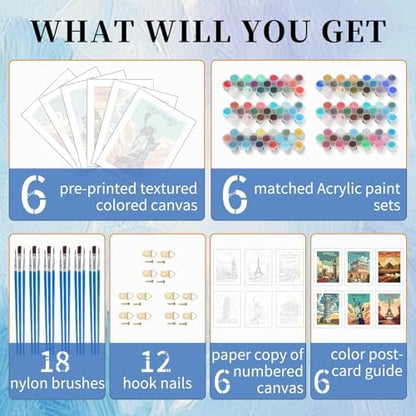 6 Pack Paint by Numbers Kit for Adults, Travel Number Painting, 10x14 Inch - Image 4