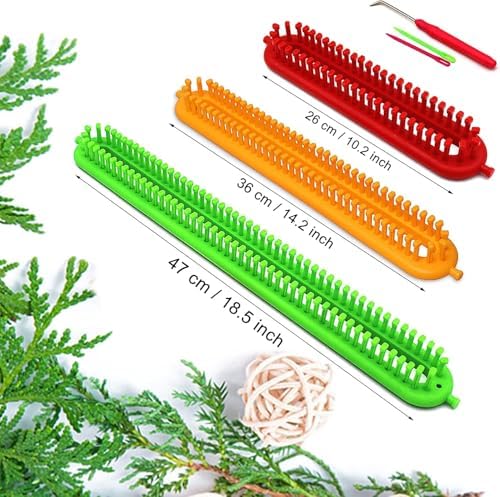 Katech 3 pcs Rectangle Knitting Looms Set Dense Pegs Loom Knitter Different Sizes Colorful Plastic Weaving Looms Set DIY Yarn Weaving Kits with a Crochet Hook and Needle (Color is Random) - Image 2