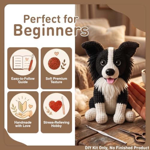 FACE N FACE DIY Crochet Border Collie Dog Kit for Beginners–Amigurumi Stuffed Dog Knitting Kit with Yarn, Hook, Safety Eyes & Step-by-Step Instructions–Easy Beginner Crochet Craft for Dog Lovers - Image 5
