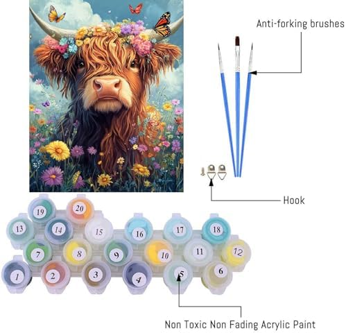 Canrichshop Highland Cow Paint by Numbers Kit for Adults,Cow Painting by Numbers,DIY Acrylic Paint Kit for Adults Without Frame,Easy Adult Paint by Number Kits on Canvas for Decor 16x20inch - Image 6