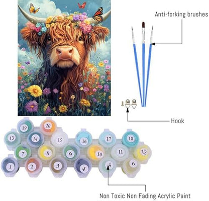 Canrichshop Highland Cow Paint by Numbers Kit for Adults,Cow Painting by Numbers,DIY Acrylic Paint Kit for Adults Without Frame,Easy Adult Paint by Number Kits on Canvas for Decor 16x20inch - Image 6