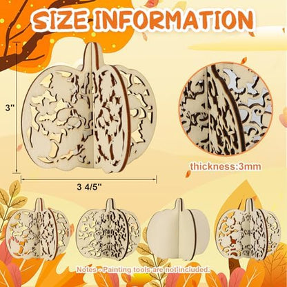 COCHIE DIY 3D Fall Pumpkin Wood Crafts to Paint for Kids Adults, Paintable Unfinished Wooden Slices for Craft, Cutouts Ornaments for Painting Decorations (24 PCS) - Image 2