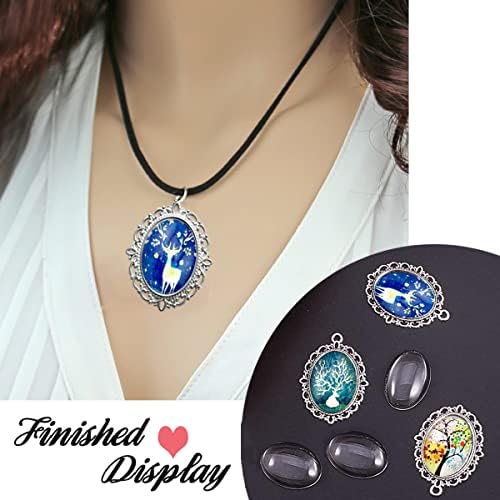 J6QIHANG 45pcs Oval Pendant Trays Kit with Glass Cabochons - Image 3