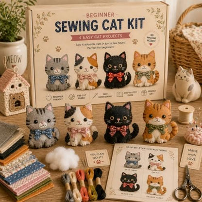 Sewing Kit for Beginners, DIY Felt Sewing Craft Kit with Pre-Cut Fabric & Instructions, Handmade Plush Animal Craft Set for Adults & Teens (cat) - Image 3
