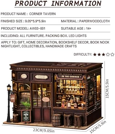 Roroom DIY Miniature House Kit, Vintage Corner Tavern Dollhouse Kit - Image 2