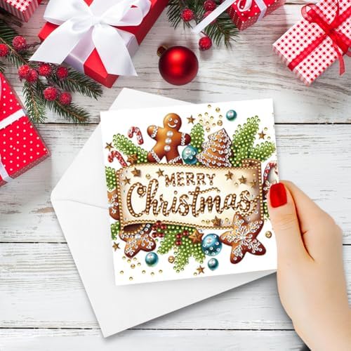 jinglinhh 6pcs Diamond Art Painting Merry Christmas Angel Gifts Tree Greeting Cards with Envelopes, DIY Card Making Kits for Adults, Diamond Art Postcards Christmas Cards Craft Gifts - Image 5
