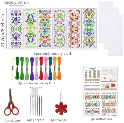 ORIGACH 6 Set Colorful Vyshyvanka Style Cross Stitch Bookmark Kit - Image 2