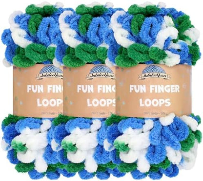 JubileeYarn Fun Finger Loops Yarn - Blue Green White - 3 Skeins by BambooMN