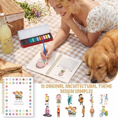 Watercolor Workbook - Beginner Friendly Watercolor Kit with 12 Colors Paint Set, Brush & Coloring Book, Adult Watercolor Painting Book & Learning Workbook for Teens（People） - Image 3