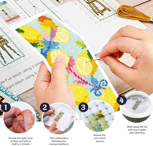 ORIGACH 6 Set Fresh Lemon & Feather Cross Stitch Bookmark Kit for Beginner - Image 4