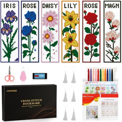 CYANFOUR 6 Pcs Cross Stitch Bookmark Kit for Beginners by Cyanfour