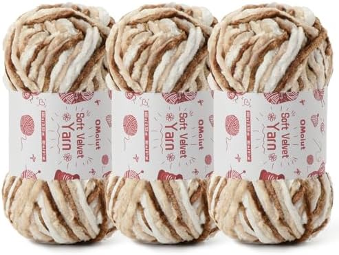 3x100g Fluffy Velvet Chenille Yarn for Crocheting and Knitting, 3x87.4yd Baby Yarn for Crocheting Soft, Crochet Chunky Yarns Amigurumi Yarns (3 White Coffee) by OMoiut