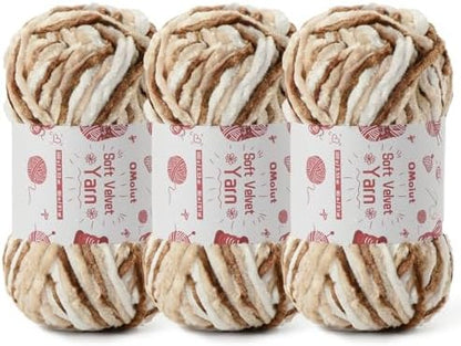 3x100g Fluffy Velvet Chenille Yarn for Crocheting and Knitting, 3x87.4yd Baby Yarn for Crocheting Soft, Crochet Chunky Yarns Amigurumi Yarns (3 White Coffee) by OMoiut