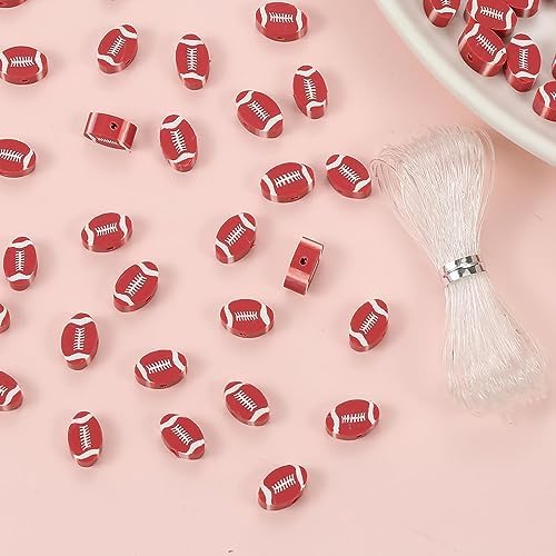 100pcs Sports Polymer Clay Beads Rugby Ball Beads DIY Jewelry Making for Earring Bracelet Necklace Key Chains Craft Accessories (Rugby Ball) - Image 5