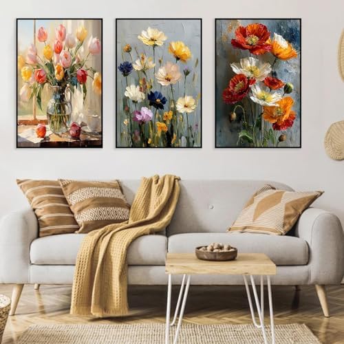 3 Pack Floral Framed Paint by Numbers Kits for Adult with Easel (8x12 inch) - Image 5