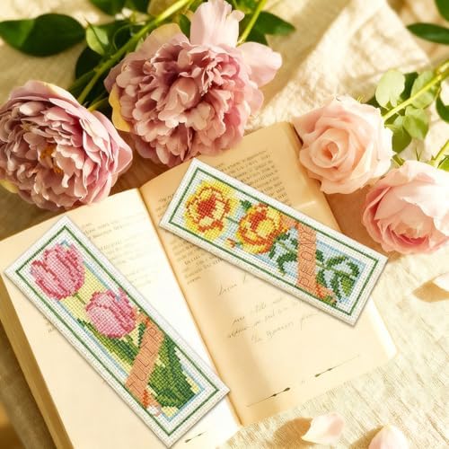ORIGACH 6 Set Spring Floral Cross Cross Stitch Bookmark Kit for Beginner - Image 6