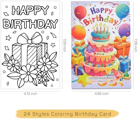 Birthday Coloring Cards, 24 Unique Blank Greeting Card Set with Cakes, Flowers & Gifts, DIY Art Craft for Kids, Adults, Holiday Gift Ideas for Mom, Friends, Thank You & Greeting Card Collection - Image 4