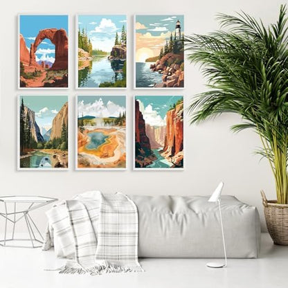 6 Pack Paint by Numbers Kit for Adults Beginner National Park 8x12 Inch - Image 3