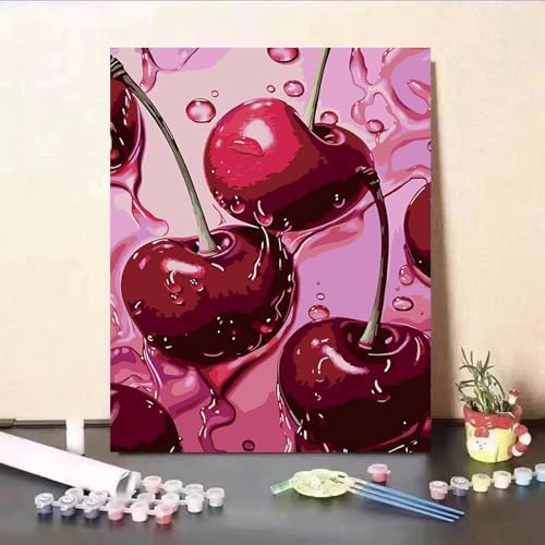 MaiMMaledy Paint by Numbers Kit 8Lx12W inch for Adults Beginners Canvas Pictures with Framed Drawing Painting Acrylic Pigment with Wooden Triangle Easel Cherry - Image 4
