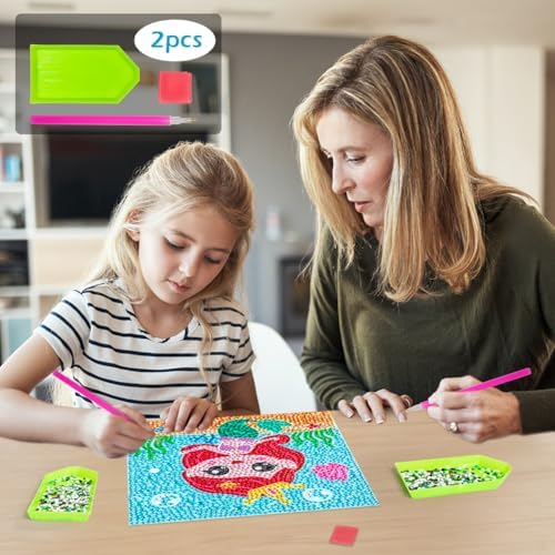 QEUOYSS Diamond Art Kit for Kids with Wooden Frame Art and Crafts for Kids Ages 6-8 -10-12 Easy to DIY Diamond Art for Kid and Adult Beginners Home Wall Decoration (Mermaid) - Image 2