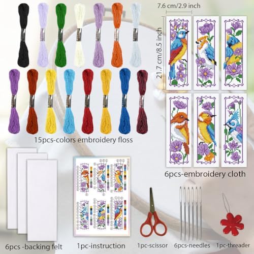 ORIGACH 6 Set Bird and Flower Cross Stitch Bookmark Kit for Beginner - Image 2
