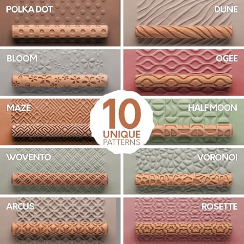 Byllstore Clay Texture Rollers | 10-Pack | 5 in x 0.65 in | Premium Wooden Pottery Tools | Set B - Image 2