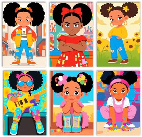 6 Pack African Girl Paint by Numbers Kit for Adults, Afro Little Girl Paint by Number Kits, Colorful Paint by Numbers for Adults, Cute Acrylic Painting on Canvas for Home Wall Decor Gift 8x12 Inch by Tucocoo