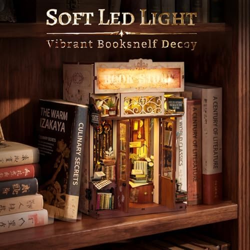 DIY Book Nook Kit, Art Book Store Miniature House Kit with Stepless Dimming - Image 6