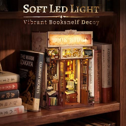 DIY Book Nook Kit, Art Book Store Miniature House Kit with Stepless Dimming - Image 6