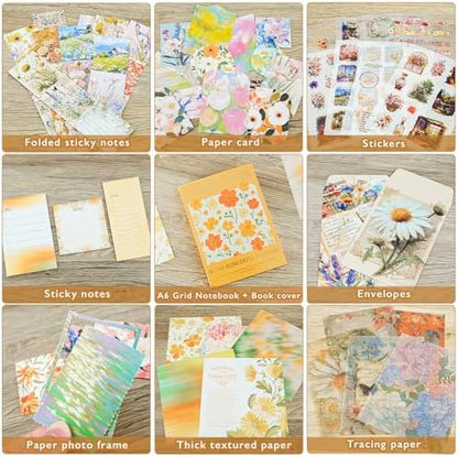 Aromoty Scrapbooking Supplies Kit, Botanical Aesthetic Vintage Scrapbook Kit for Bullet Junk Journal A6 Grid Notebook Stationary (Centaury Love) - Image 5