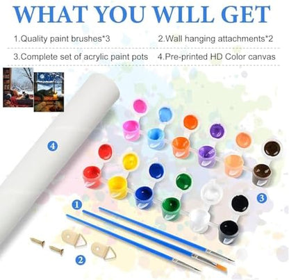 VIGEGU 2 Pack Cat Paint by Numbers Kit for Adults,Winter Painting by Numbers,DIY Acrylic Paint Kit for Adults Beginners, Adult Paint by Number Kits on Canvas for Decor 12x16 inch - Image 5
