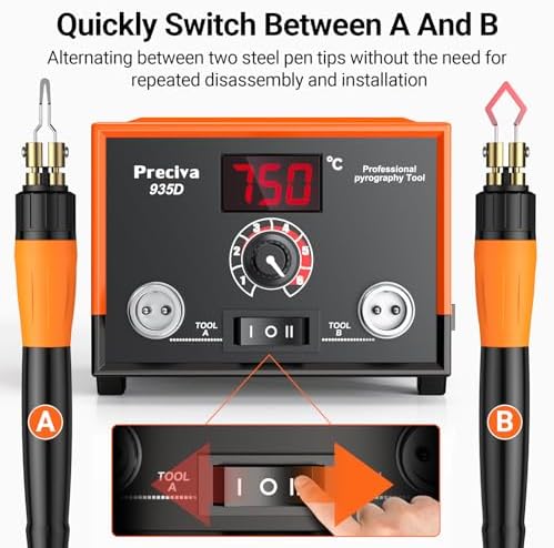 Preciva 935D Dual Pen Wood Burning Kit with Digital Display Wood Burning Tool with 2 Detachable Pens, 20 Wood Burner Tips, Dual-Barrel Holder. Suitable for Pyrography, Leather Burning Kit - Image 6