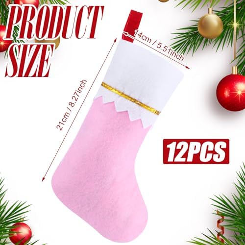 Skylety 24 Pcs Christmas Stockings Bulk Pink Felt Hanging Ornaments - Image 2