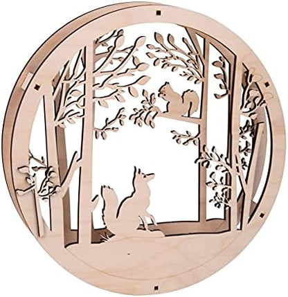 Rayher Wood Building Kit for 3D Wreath with Fox and Squirrel Design, Seasonal DIY Wood Craft Set with 9 slot-together Pieces, Diameter 30cm, natural wood, 63156505 - Image 3