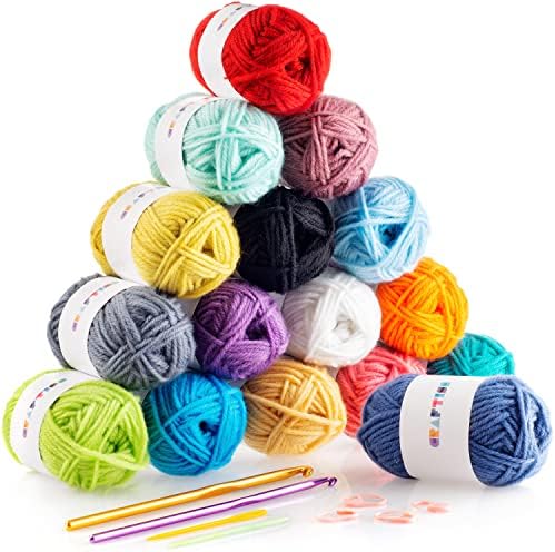 CRAFTISS 16 of 20g/0.7Oz Acrylic Yarn Mini Skeins - 700 Yards of Soft Yarn for Crocheting and Knitting Craft Project, Assorted Starter Crochet Bulk Kit for Adults and Kids by CRAFTISS
