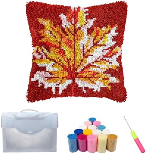 Latch Hook Kits for Adults Beginner,17x17 inch Butterfly Floral DIY Crochet Pillow Cover Kit Pre-Printed Pillowcase Hook and Latch Kit Needlework Cushion Cover for Home Sofa Decor (Maple Leaf) by Unknown