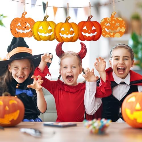 Large Size 7inch Wooden Halloween Thanksgiving Ornaments to Paint,Pumpkin Cutouts Unfinished DIY Blank Unfinished Pumpkin Wood Discs Ornament for Crafts Hanging Autumn Decorations 10PCS - Image 3