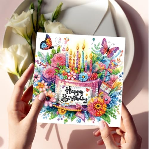 6PCS Diamond Art Painting Greeting Cards Kit, Birthday Themed DIY Card Making Set with Crystals and Envelopes, Creative Craft for Adults, Fun Party Activity and Personalized Gift - Image 7