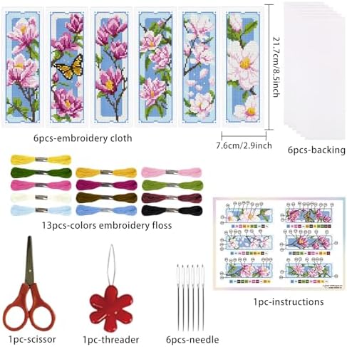 ORIGACH 6 Set Magnolia Cross Stitch Bookmark Kit for Beginner - Image 2