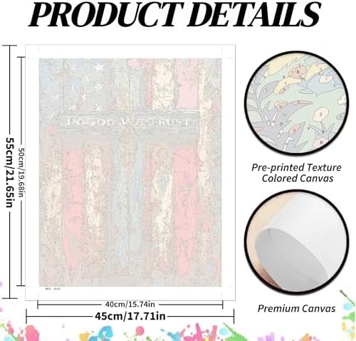 koemhxb American Flag Paint by Numbers Kit for Adults, Patriotic Painting by Numbers, Adult Cross Paint by Number Kits Suitable for Gifts and Interior Decor 16x20 Inch (Without Frame) - Image 2